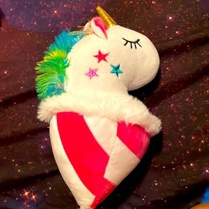 Cute and cuddly snow cone unicorn. Brand new. 3 diff hair colors